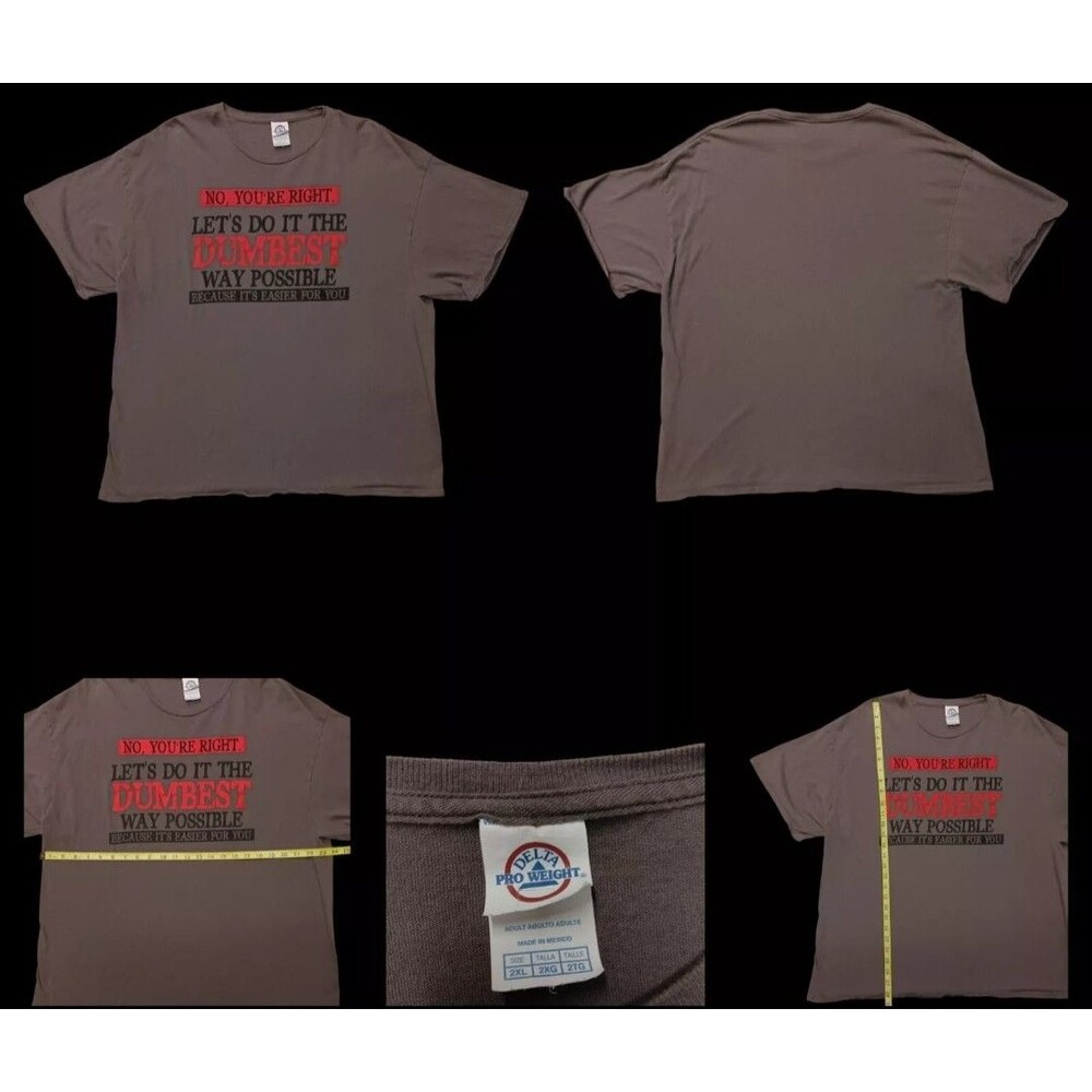 Y2K Humor T-Shirt Mens Size 2XL Let’s Do It The Dumbest Way Possible Meme